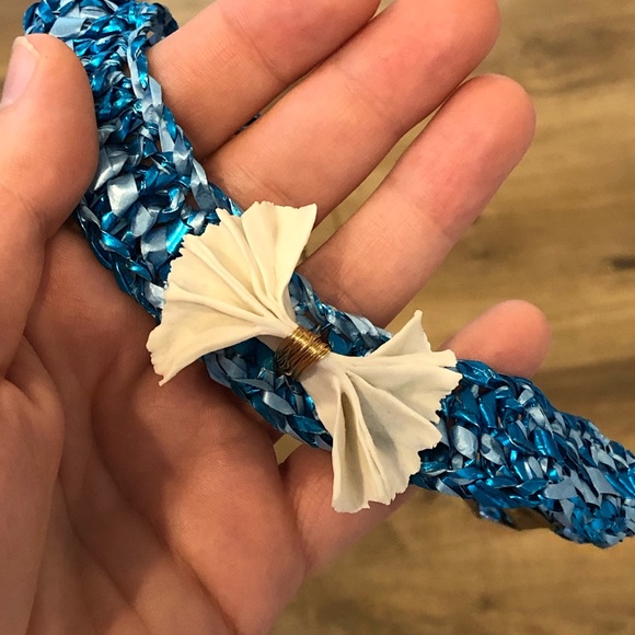 NWOT Jewelry Designer Mirit Weinstock necklace woven Rafia and ceramic bow - Picture 8 of 14